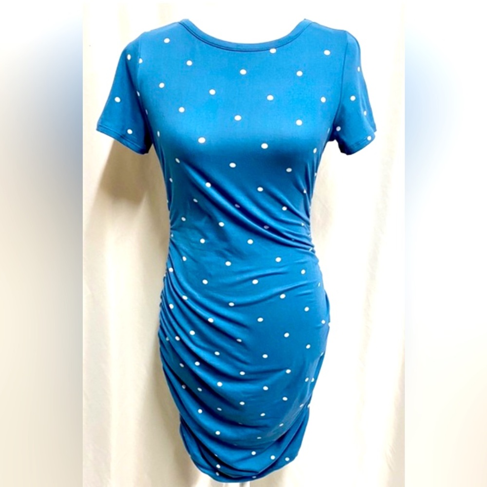 Piphany Blue Polka Dot Scrunched Bodycon Dress XS